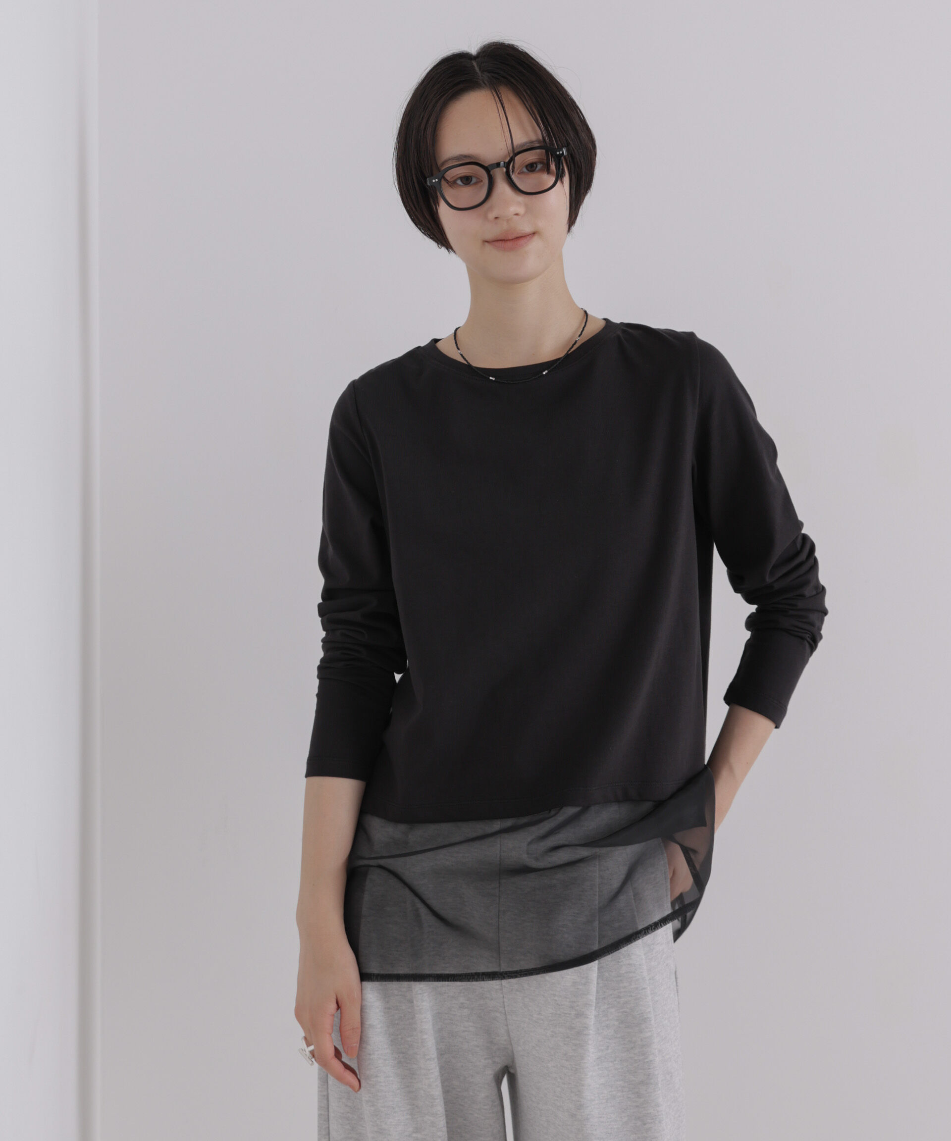 NANO universe「オーガンジーヘム切り替えロングスリーブTシャツ」|Tシャツ・カットソー|