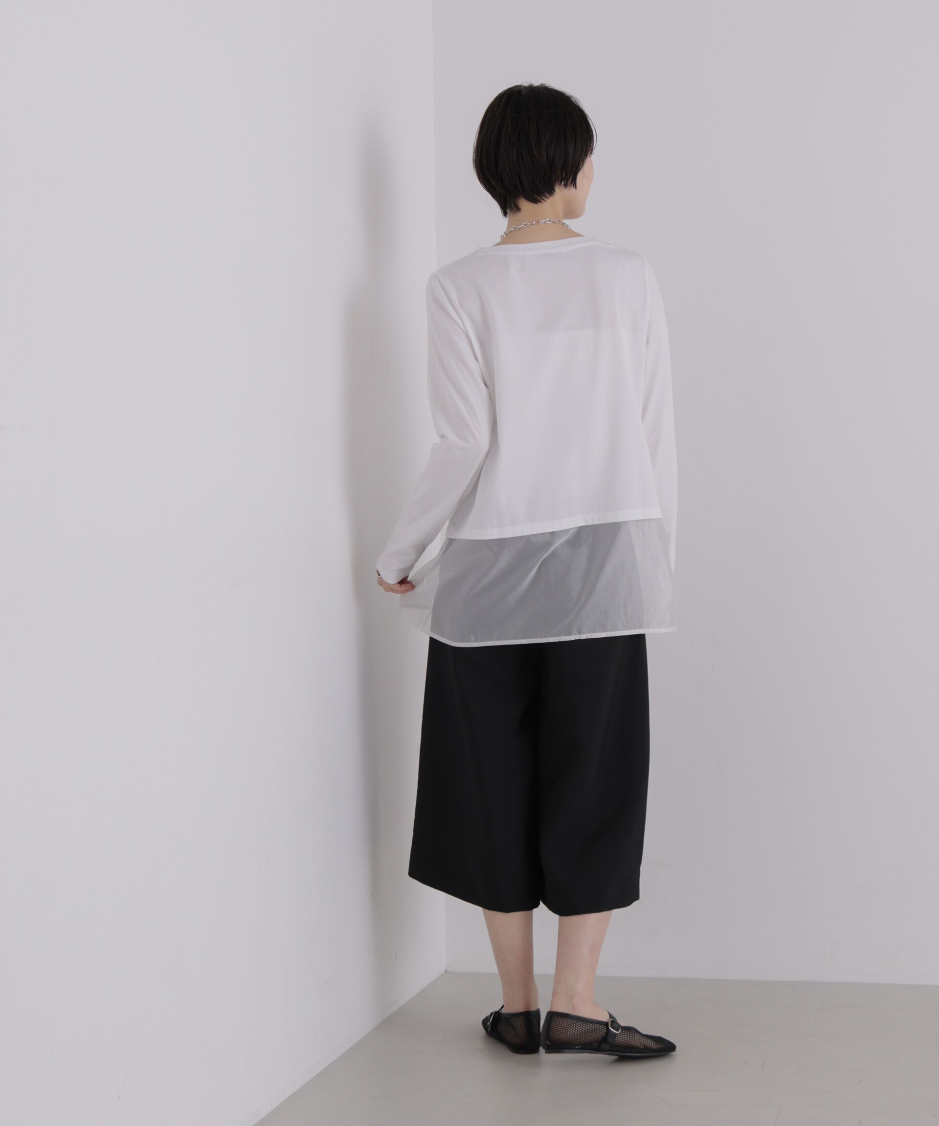 NANO universe「オーガンジーヘム切り替えロングスリーブTシャツ」|Tシャツ・カットソー|