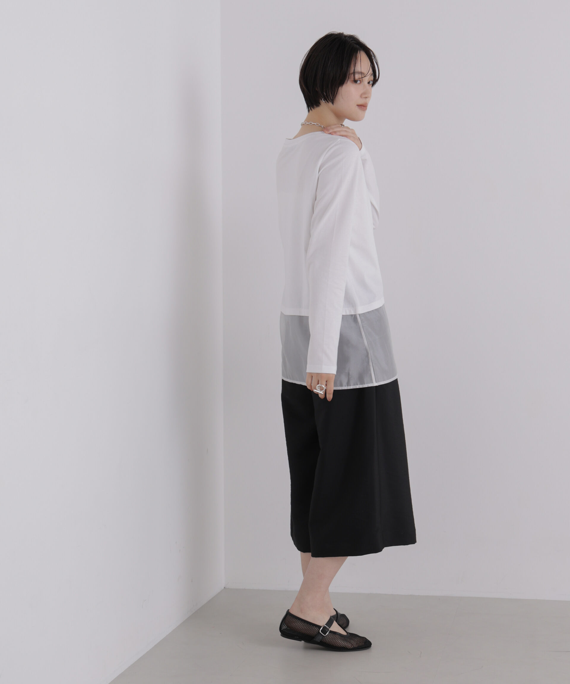 NANO universe「オーガンジーヘム切り替えロングスリーブTシャツ」|Tシャツ・カットソー|