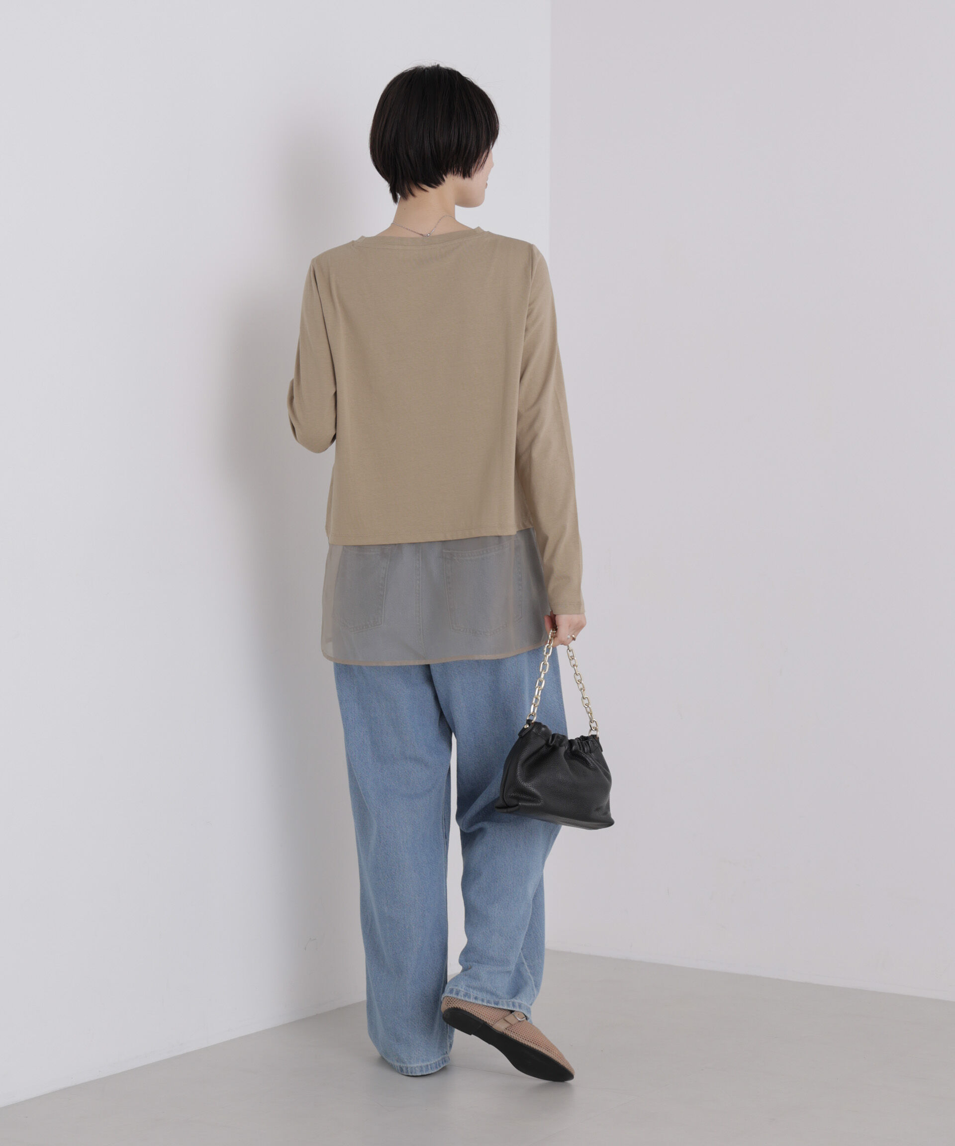 NANO universe「オーガンジーヘム切り替えロングスリーブTシャツ」|Tシャツ・カットソー|