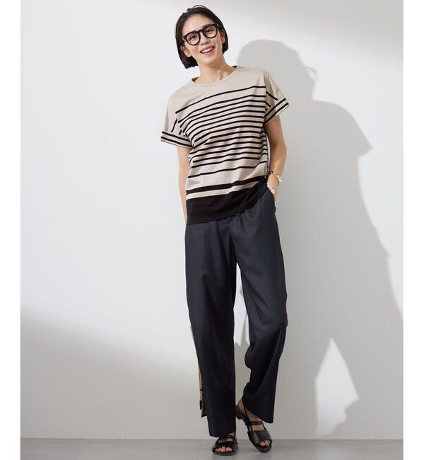 自由区「【洗える】ハイカウントボーダー カットソー」|Tシャツ・カットソー|