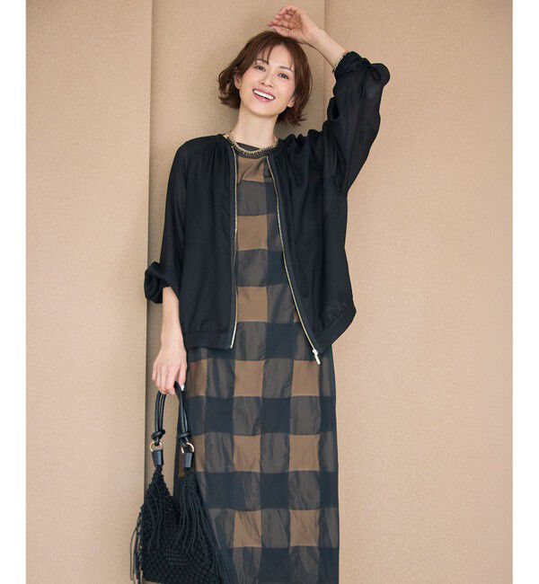 自由区「【再入荷・昨年ご好評・軽い・美シルエットAライン】ブロンズチェックジャガード ワンピース」|ワンピース|