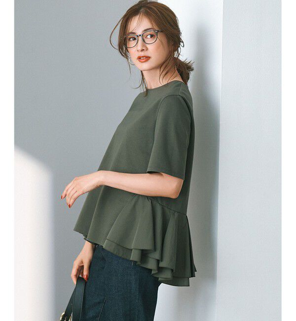 23区「【洗える】コットンポンチコンビジャージー ペプラム カットソー」|Tシャツ・カットソー|カーキ系