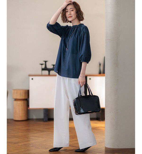23区「【新色追加/洗える】クリアトリコットジャージー ギャザーデザイン カットソー」|Tシャツ・カットソー|