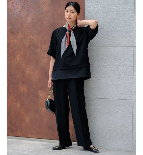 23区「【洗える】ストレッチジョーゼット ラウンドネック カットソー」|Tシャツ・カットソー|