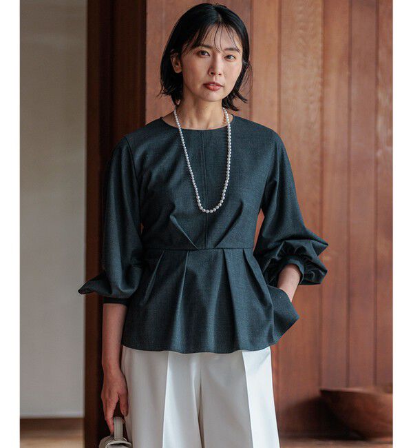 23区「【CLASSY.10月号掲載/洗える】TWマットクロス ペプラム ブラウス」|シャツ・ブラウス|グレー系