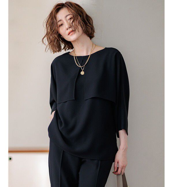 23区「【洗える】ストレッチジョーゼット ケープデザイン カットソー」|Tシャツ・カットソー|ブラック系