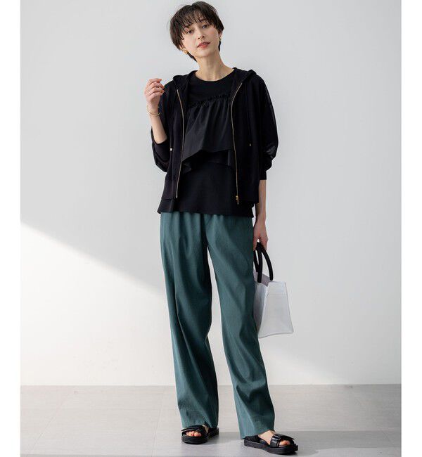 23区「【汗じみ防止/洗える】ランダムフリルジャージー ドッキング カットソー」|Tシャツ・カットソー|