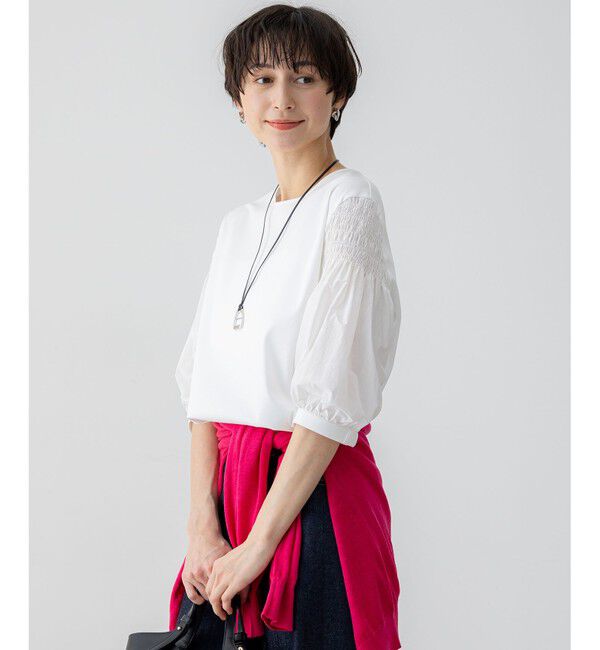 23区「【汗じみ防止/洗える】ギャザーディテール カットソー」|Tシャツ・カットソー|ホワイト系
