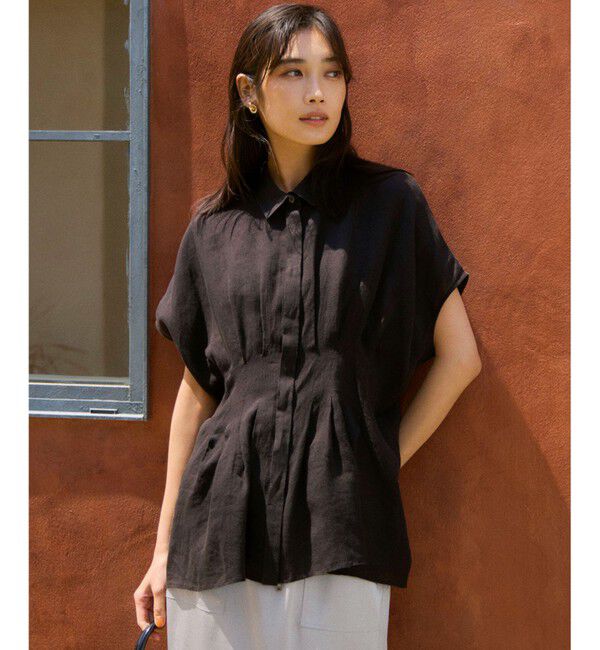 23区「【洗える】LIBECOリネン タック デザイン シャツ」|シャツ・ブラウス|ﾀﾞｰｸﾌﾞ