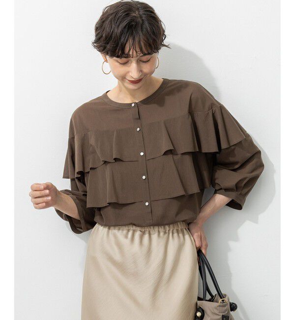 23区「【Oggi9月号掲載/洗える】クリアトリコットジャージー フリルデザイン カットソー」|Tシャツ・カットソー|カーキ系