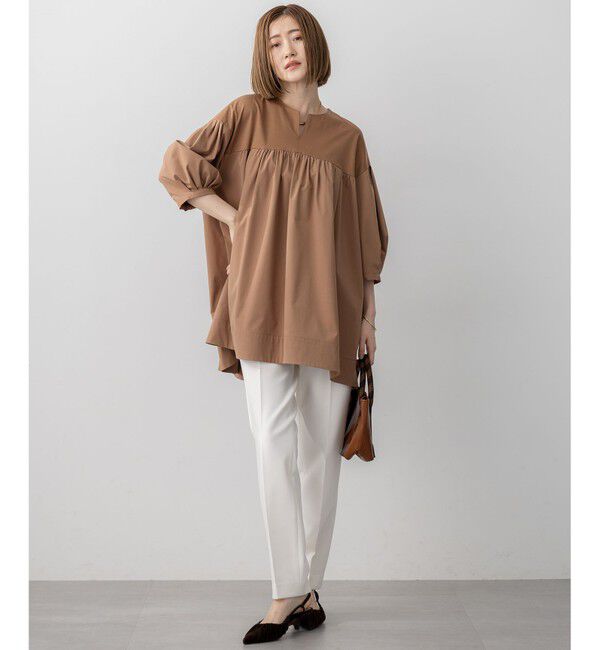 23区「【洗える】シルキータフタコンビ チュニック カットソー」|Tシャツ・カットソー|