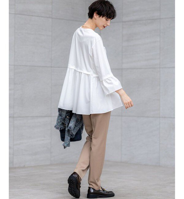 23区「【洗える】シルキータフタコンビ ペプラム カットソー」|Tシャツ・カットソー|