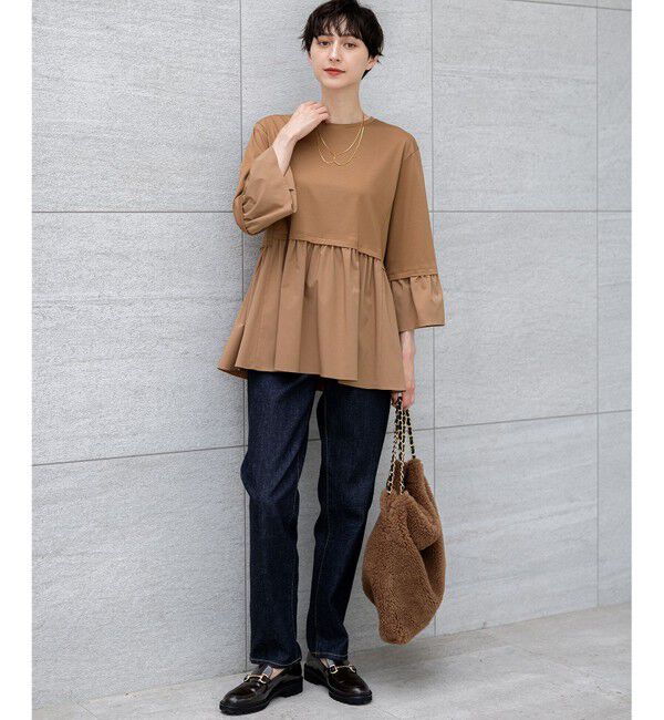 23区「【洗える】シルキータフタコンビ ペプラム カットソー」|Tシャツ・カットソー|