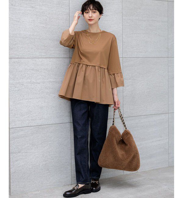 23区「【洗える】シルキータフタコンビ ペプラム カットソー」|Tシャツ・カットソー|