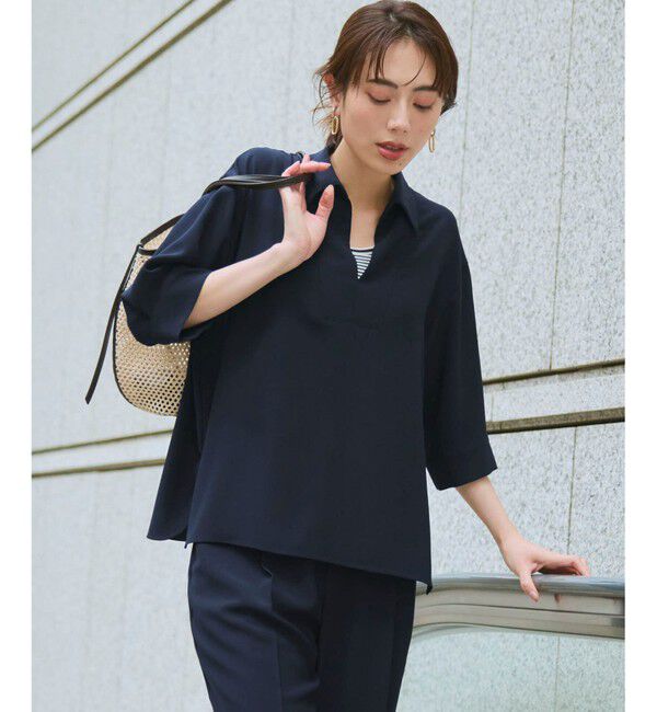 23区「【CLASSY.掲載】ストレッチジョーゼット スキッパー ブラウス」|シャツ・ブラウス|ネイビー系