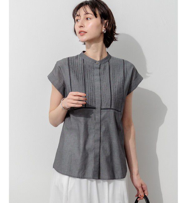 23区「デニムローン ピンタック フレンチスリーブ ブラウス」|シャツ・ブラウス|グレー系