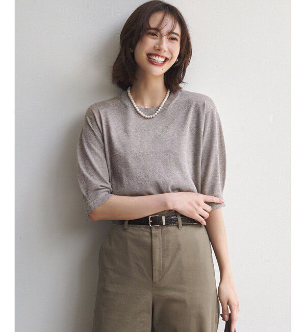 23区「オータムメタリック パフスリーブ ニット Tシャツ」|ニット・セーター|ピンク系