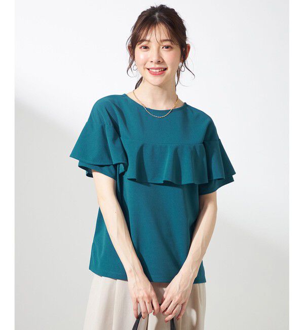 ANY SIS「【前後着用・UVケア・洗える】2WAYジョーゼットジャージーフリル カットソー」|Tシャツ・カットソー|グリーン