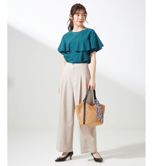 ANY SIS「【前後着用・UVケア・洗える】2WAYジョーゼットジャージーフリル カットソー」|Tシャツ・カットソー|