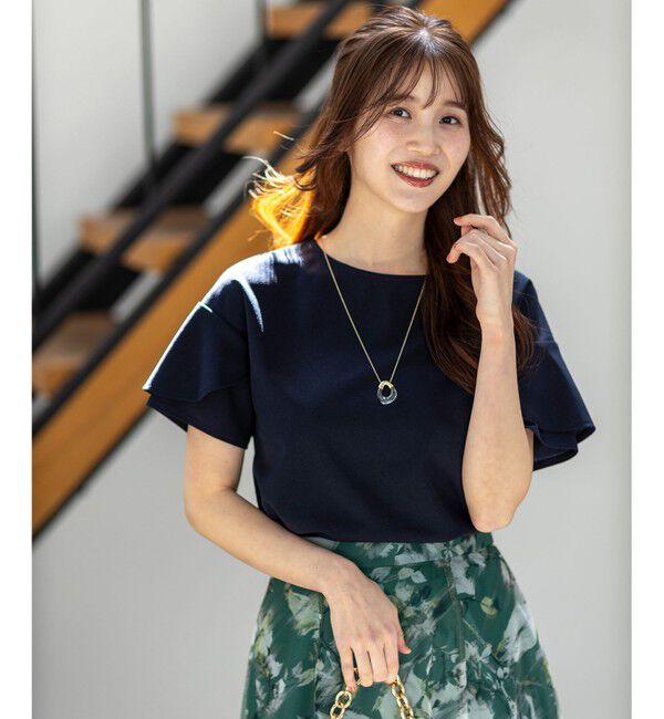 ANY SIS「【前後着用・UVケア・洗える】2WAYジョーゼットジャージーフリル カットソー」|Tシャツ・カットソー|ネイビー