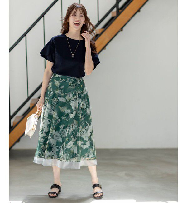 ANY SIS「【前後着用・UVケア・洗える】2WAYジョーゼットジャージーフリル カットソー」|Tシャツ・カットソー|