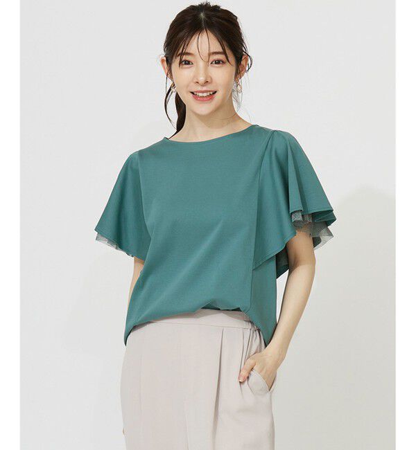 ANY SIS「【接触冷感・UVケア】着映えフリルスリーブ カットソー」|Tシャツ・カットソー|グリーン