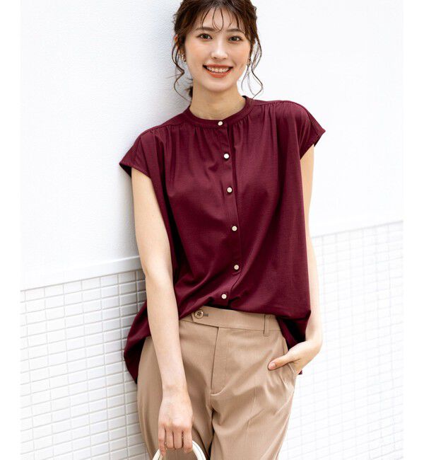 ANY SIS「【接触冷感・UVカット・洗える】ハイストレッチスムース2WAY ブラウス」|シャツ・ブラウス|ボルドー