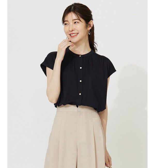 ANY SIS「【接触冷感・UVカット・洗える】ハイストレッチスムース2WAY ブラウス」|シャツ・ブラウス|ネイビー