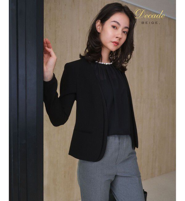 BEIGE,「【セットアップ対応】CINDY / ダブルカラージャケット」|ノーカラージャケット|Black x Black