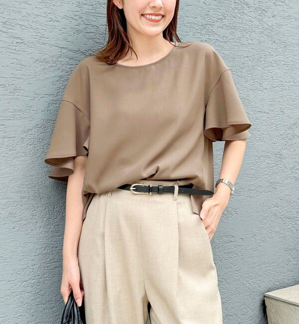 NOLLEY'S「【WEB限定】ウォッシャブルストレッチジョーゼットラッフル袖ブラウス」|シャツ・ブラウス|ブラウン