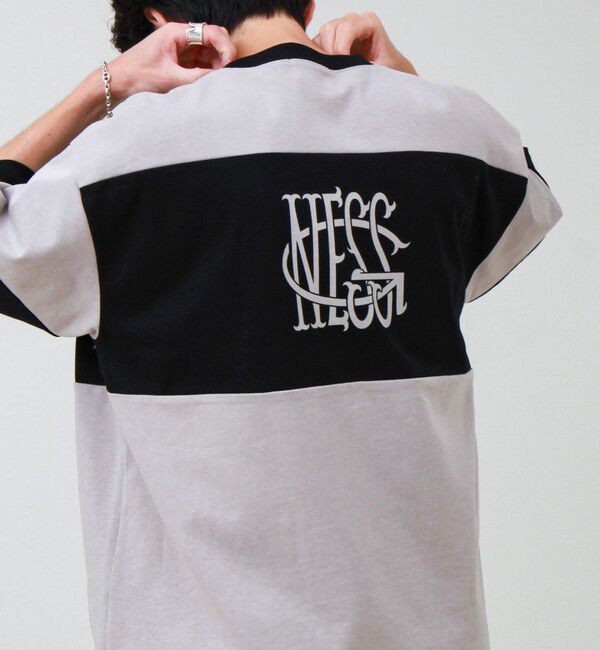 GLOSTER「【バックプリントが映える】切り替え GOODNESS オーバーストライプ Tシャツ」|Tシャツ・カットソー|ブラック系その他