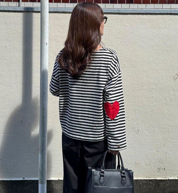 fredy emue「ボーダーハートパッチプルオーバーカットソー」|Tシャツ・カットソー|ホワイト系その他