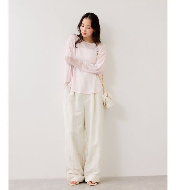 VIS「ラメメッシュスリーブ切り替えシアーロンT」|Tシャツ・カットソー|