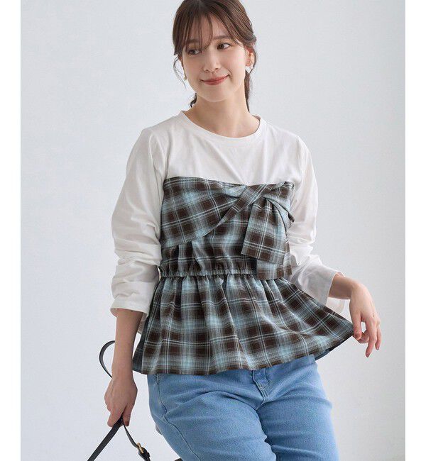 Rope&rsquo;Picnic「ビスチェドッキングチェックトップス」|Tシャツ・カットソー|