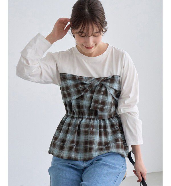 Rope&rsquo;Picnic「ビスチェドッキングチェックトップス」|Tシャツ・カットソー|