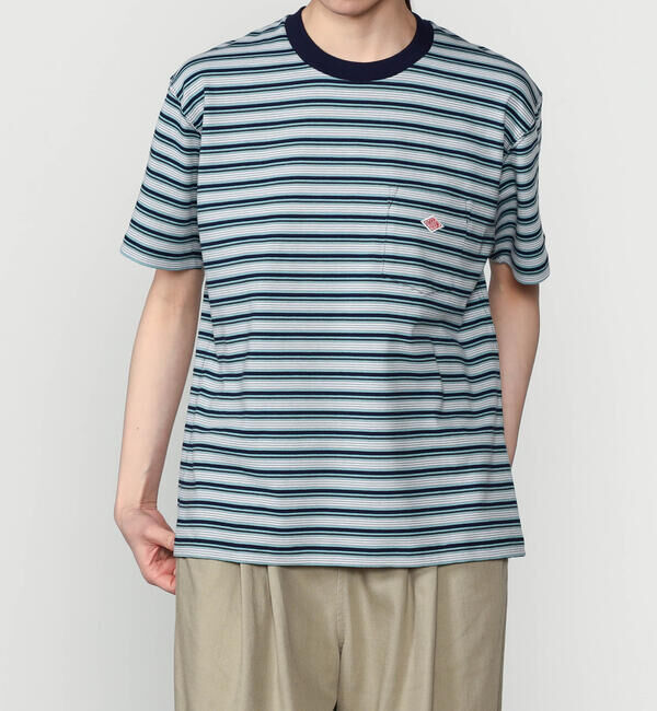 DANTON「DANTON | マルチボーダー ポケットクルーネックTシャツ WOMEN」|Tシャツ・カットソー|BLUE系1