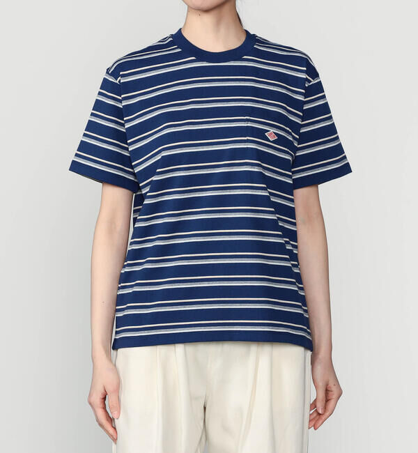 DANTON「DANTON | マルチボーダー ポケットクルーネックTシャツ WOMEN」|Tシャツ・カットソー|NAVY系1