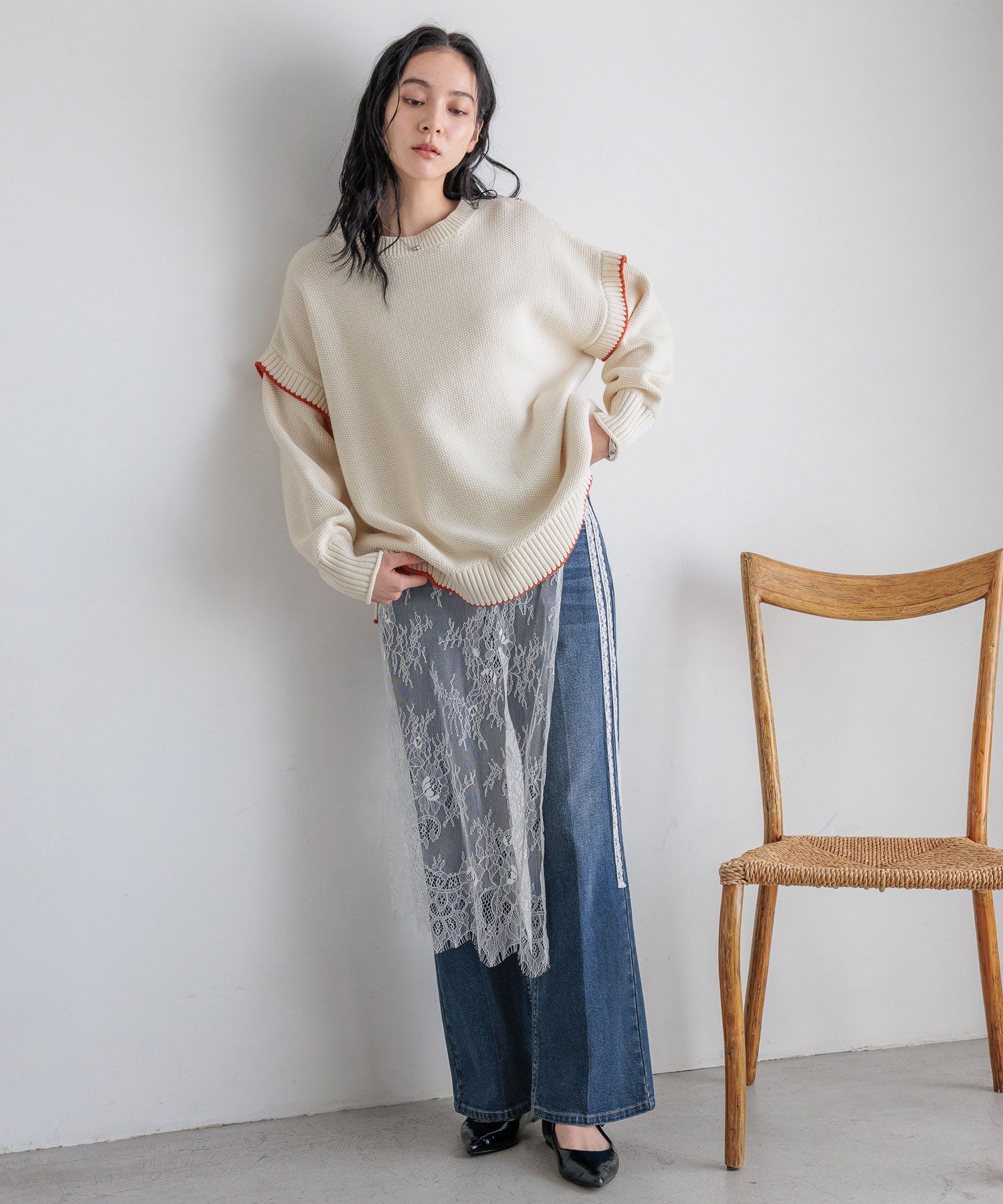 LOWRYS FARM「【前後着用可能】２ＷＡＹハイショクステッチプルオーバー」|ニット・セーター|