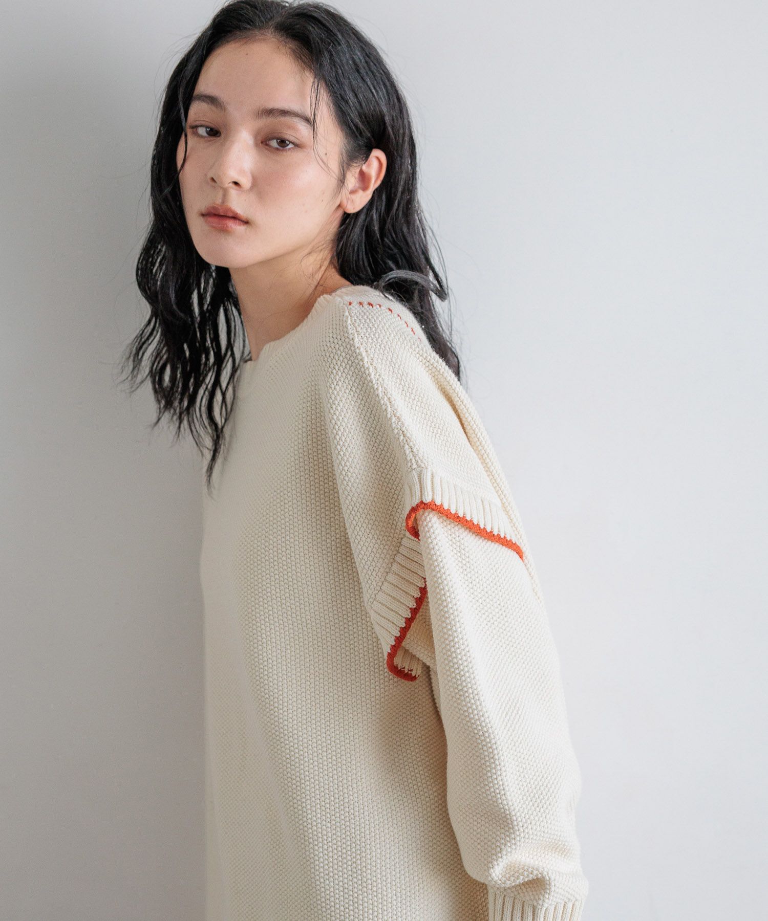LOWRYS FARM「【前後着用可能】２ＷＡＹハイショクステッチプルオーバー」|ニット・セーター|