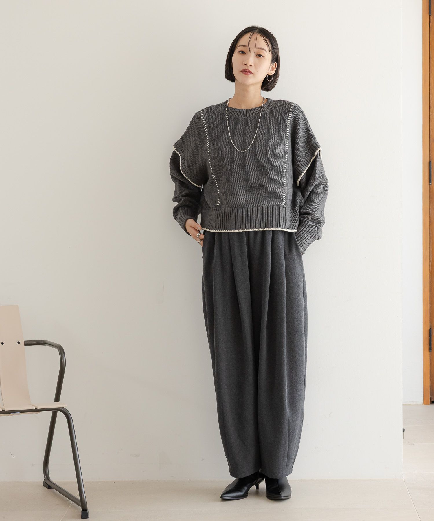LOWRYS FARM「【前後着用可能】２ＷＡＹハイショクステッチプルオーバー」|ニット・セーター|