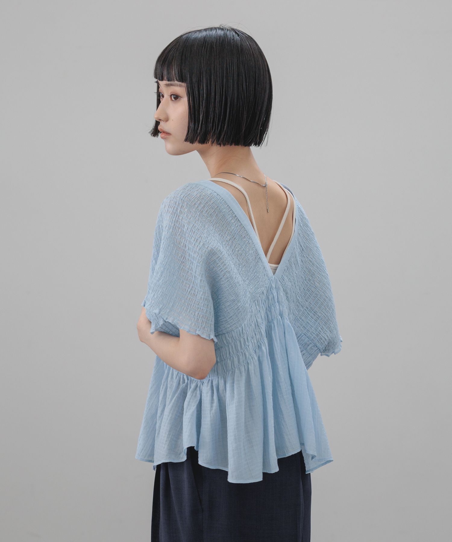 LOWRYS FARM「ヨウリュウシャーリングショートフレンチスリーブ」|シャツ・ブラウス|