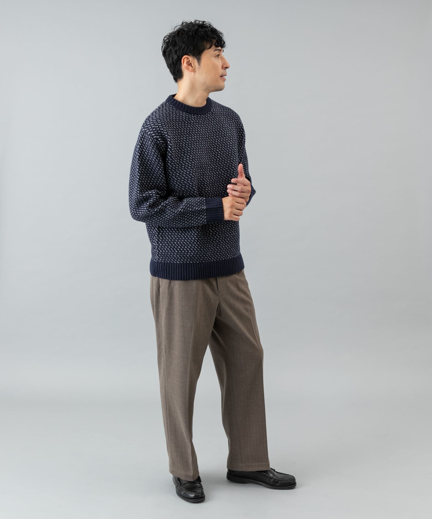URBAN RESEARCH ROSSO「『XLサイズあり』バーズアイ柄クルーネックニット」|ニット・セーター|