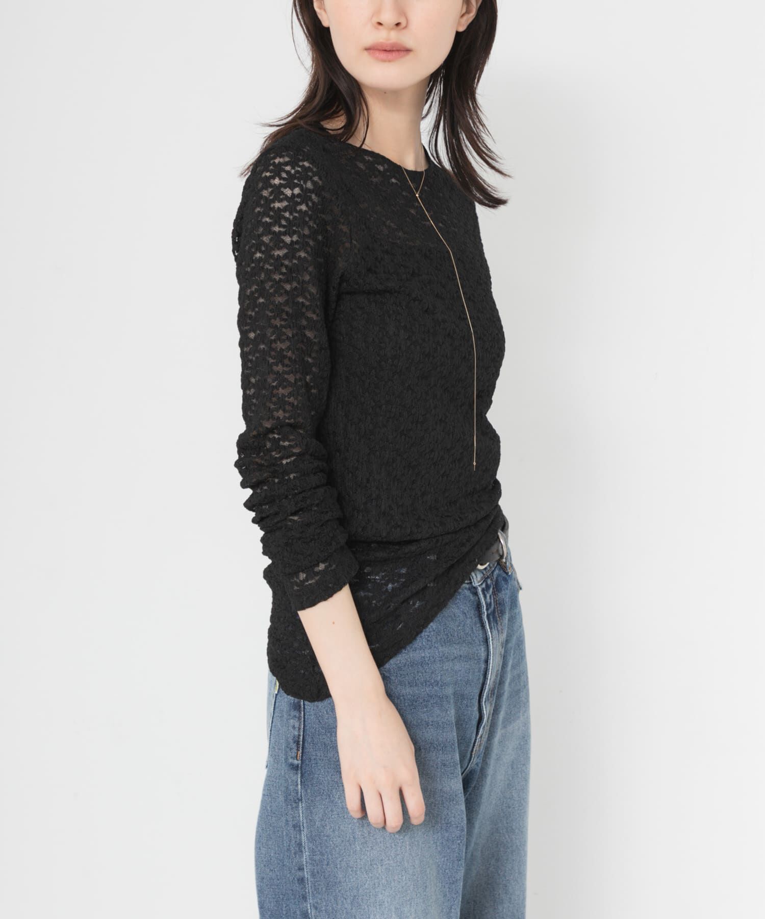 URBAN RESEARCH「ストレッチレースカットソー」|Tシャツ・カットソー|ブラック