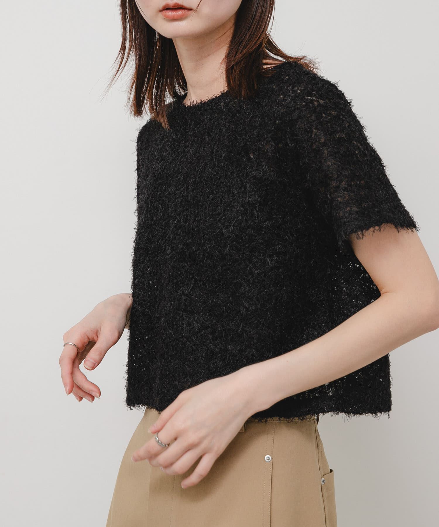 SENSE OF PLACE by URBAN RESEARCH「レースフェザーカットトップ」|Tシャツ・カットソー|ブラック