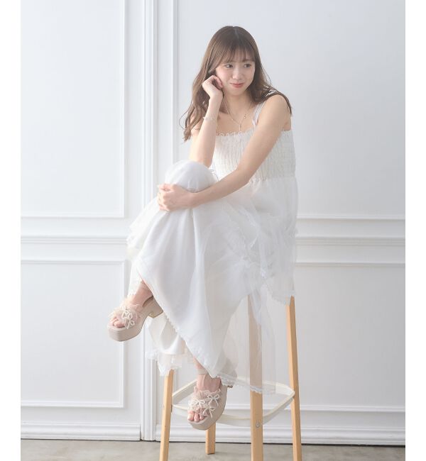  「パールフリルボリュームサンダル」|サンダル|