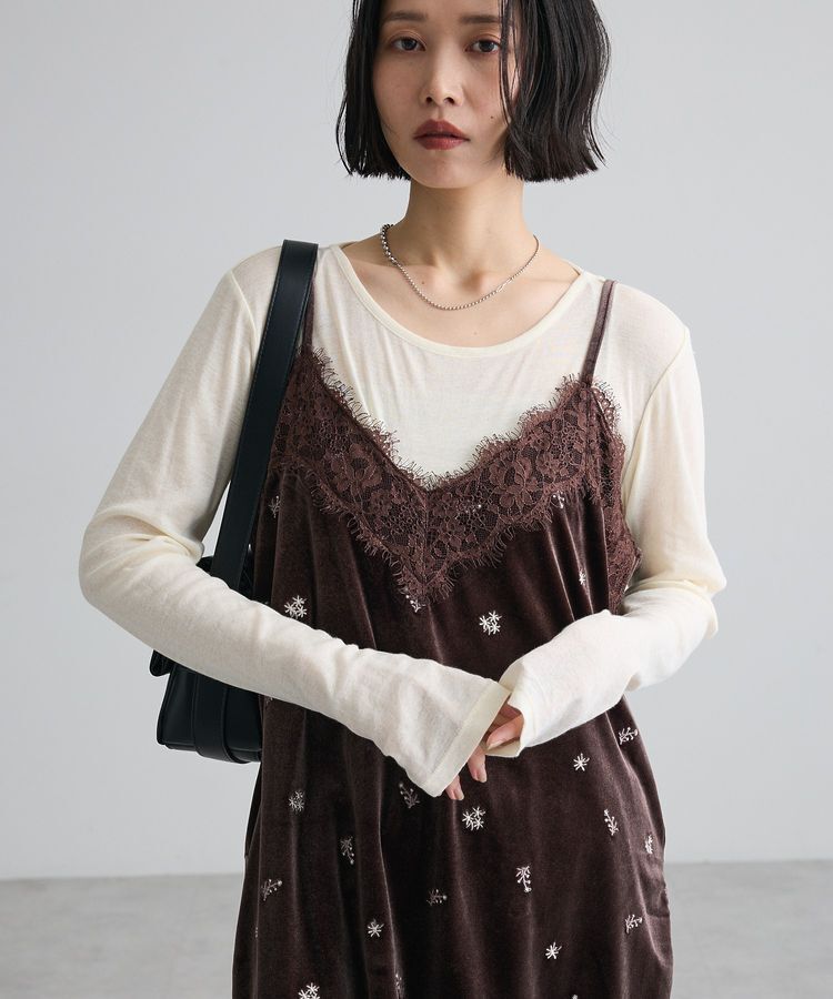 Green Parks「ベロア刺繍レースドッキングキャミビスチェ」|ベスト・ジレ|