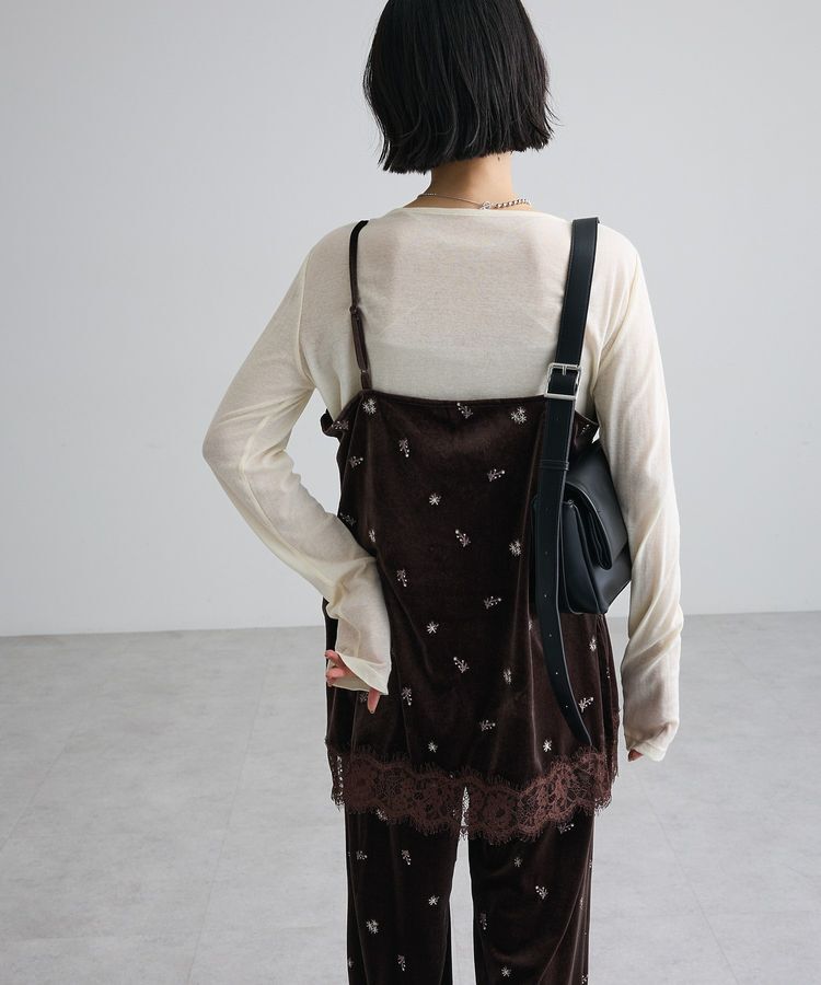 Green Parks「ベロア刺繍レースドッキングキャミビスチェ」|ベスト・ジレ|
