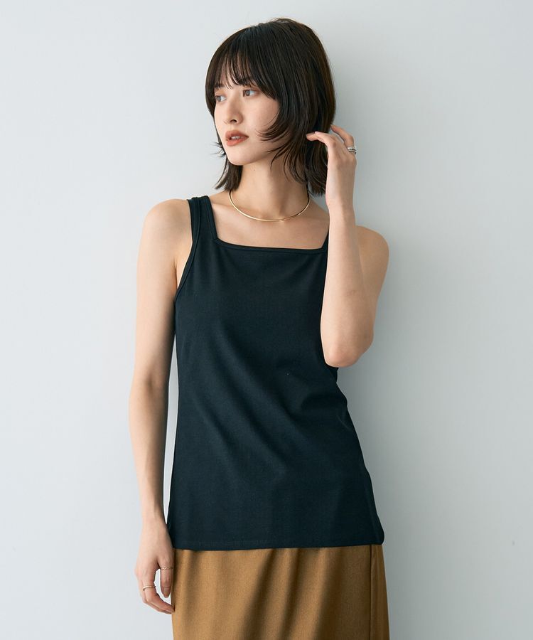 YECCA VECCA「2wayスクエアリブタンクトップ」|キャミソール|Black