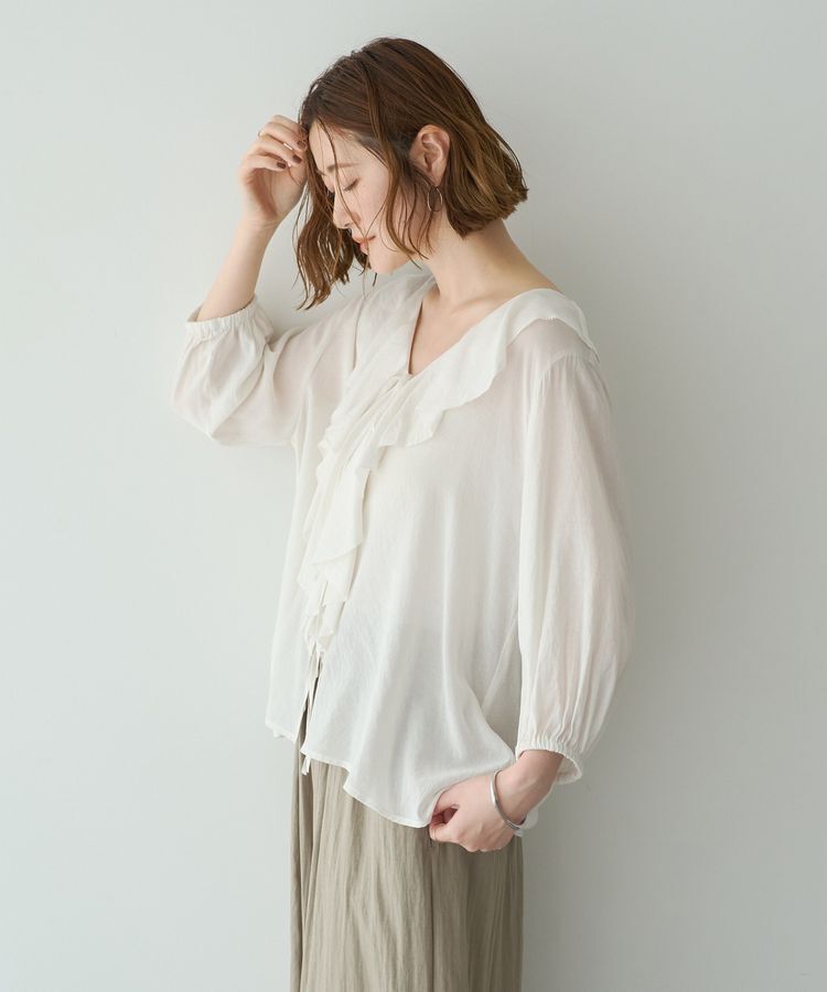 YECCA VECCA「ラッフルリボンシアーブラウス」|シャツ・ブラウス|